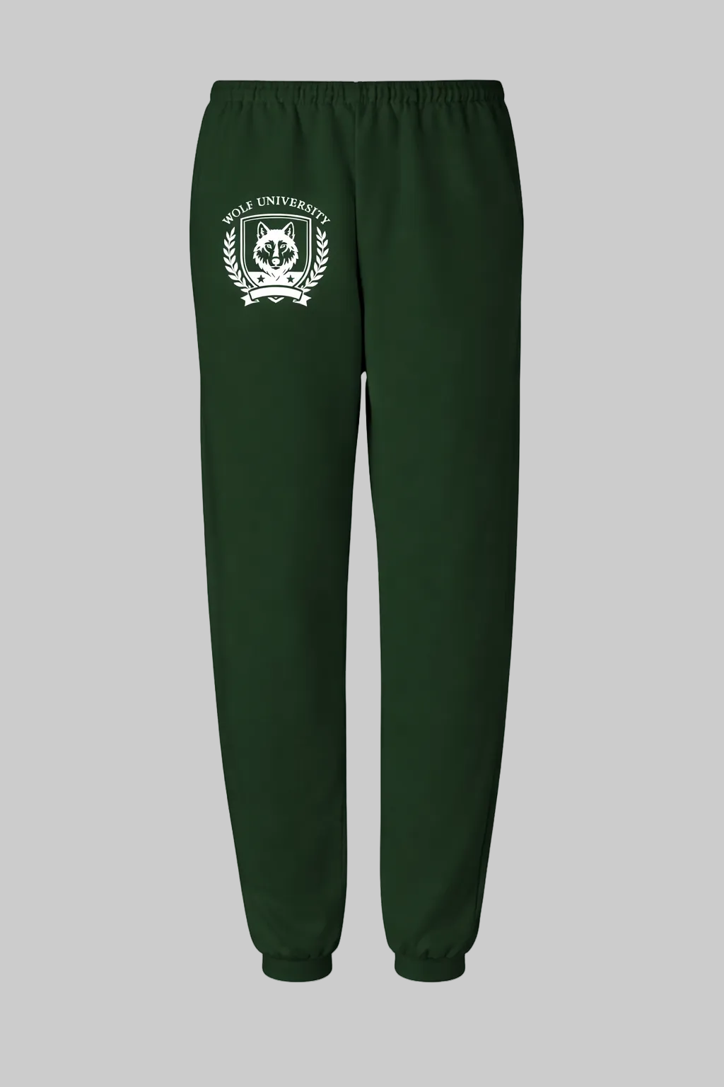 Green sweatpants with a logo on a white background