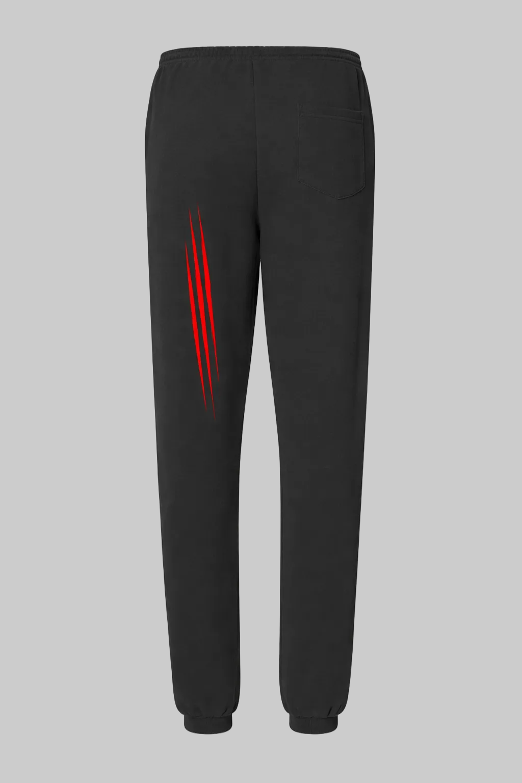 Black sweatpants with red stripes on a white background
