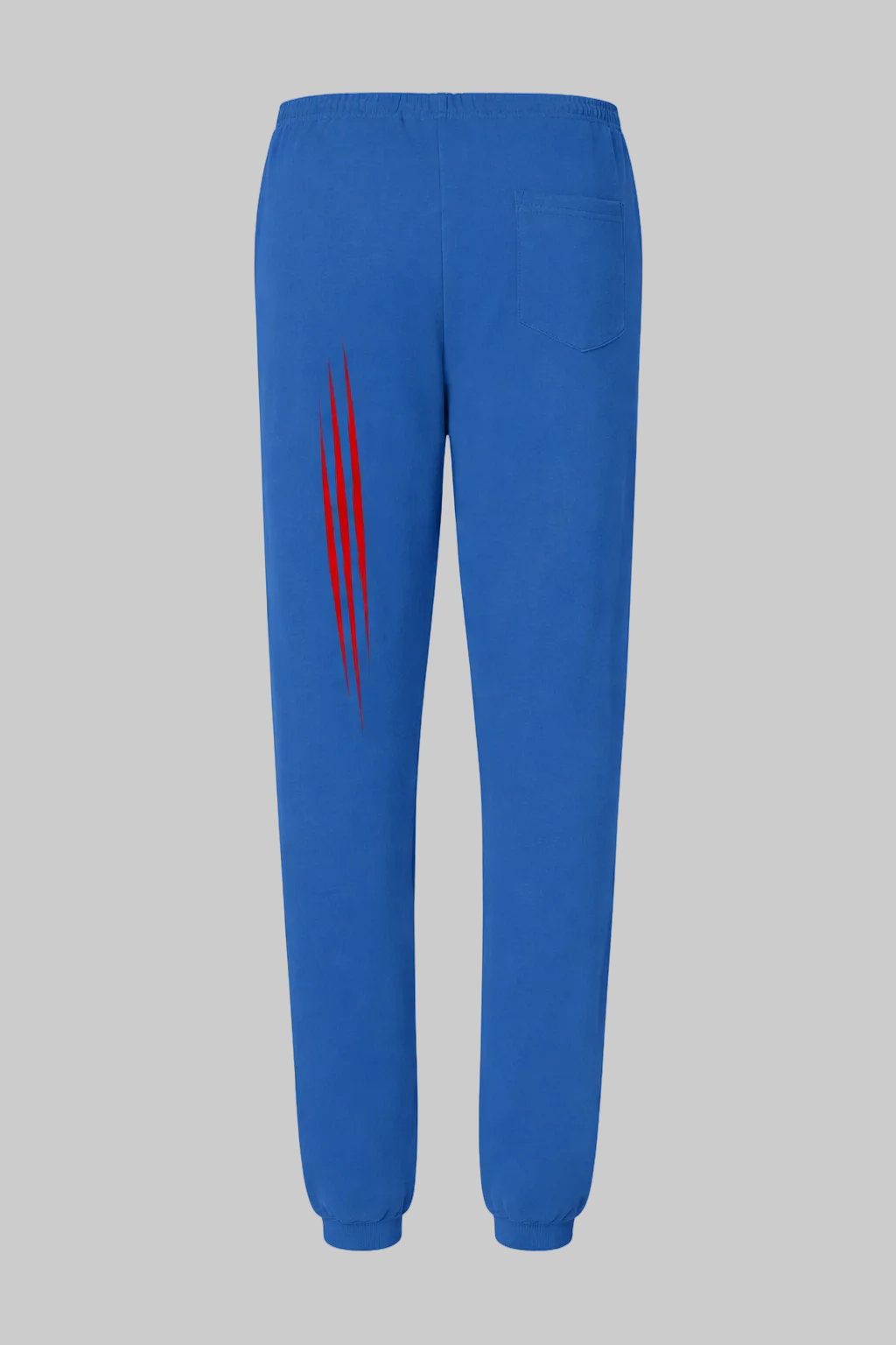 Blue sweatpants with a red stripe on a white background